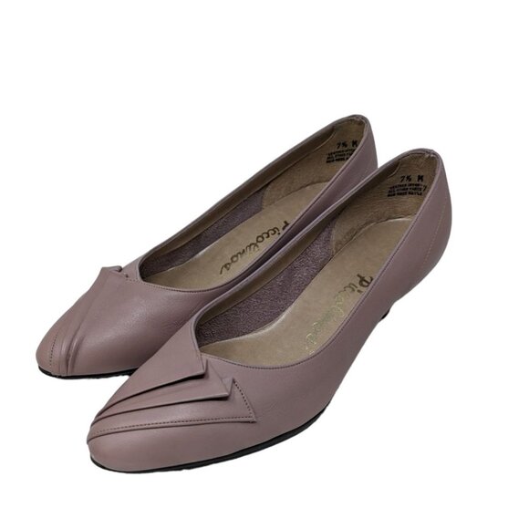 Vintage 1990s Piccolinos Mauve Pink Blush Leather Career Kitten Heels Sz 7.5 USA - Picture 1 of 11
